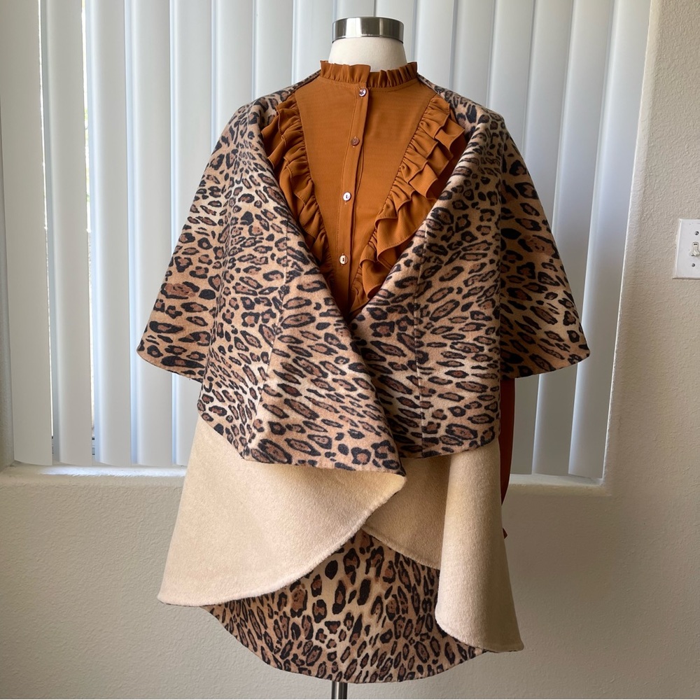 Leopard Print Multi-Purpose Reversible Wool Coat … - image 8
